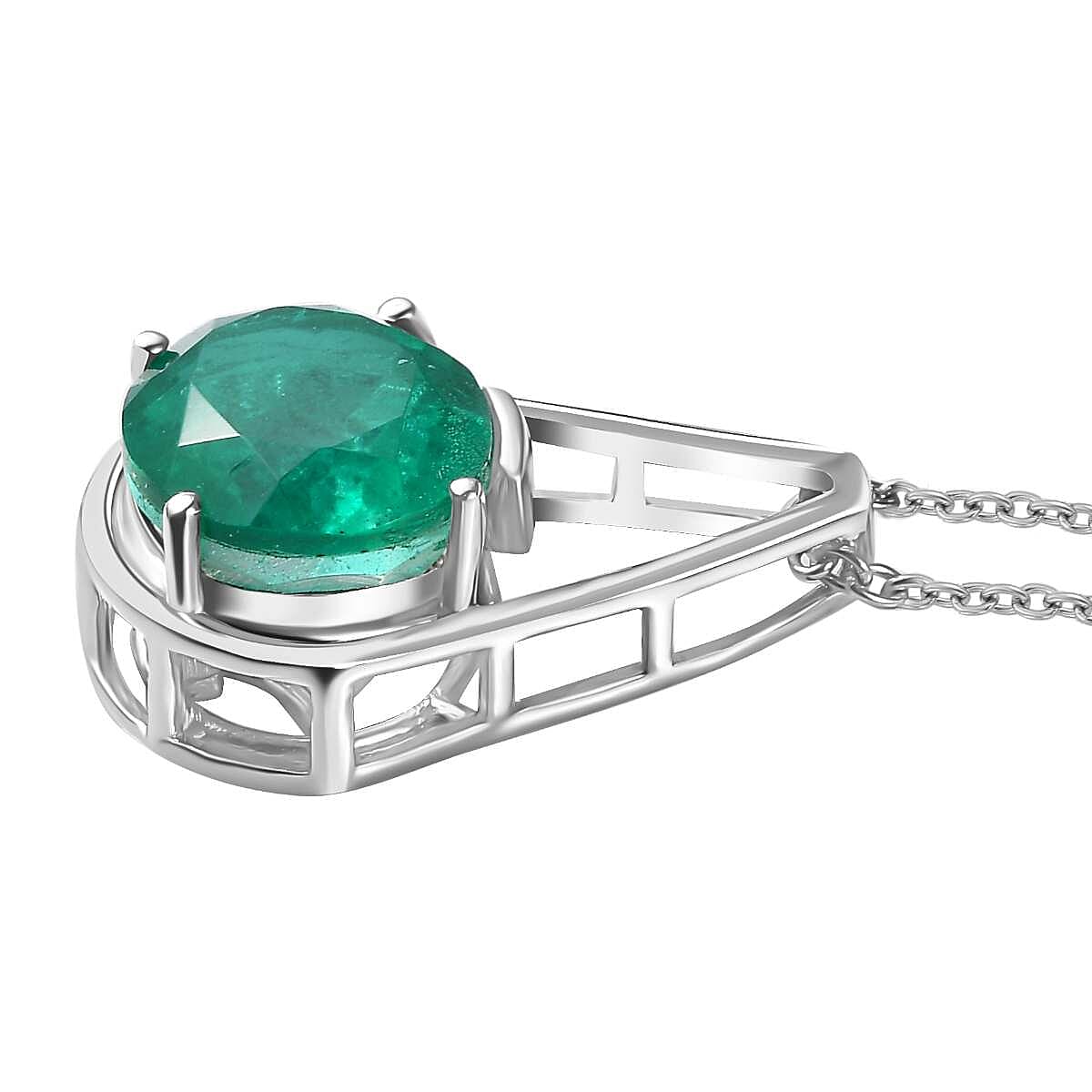 Emeraldine Quartz Pendant with Chain (Size 20) in Platinum Overlay Sterling Silver  5.500  Ct.