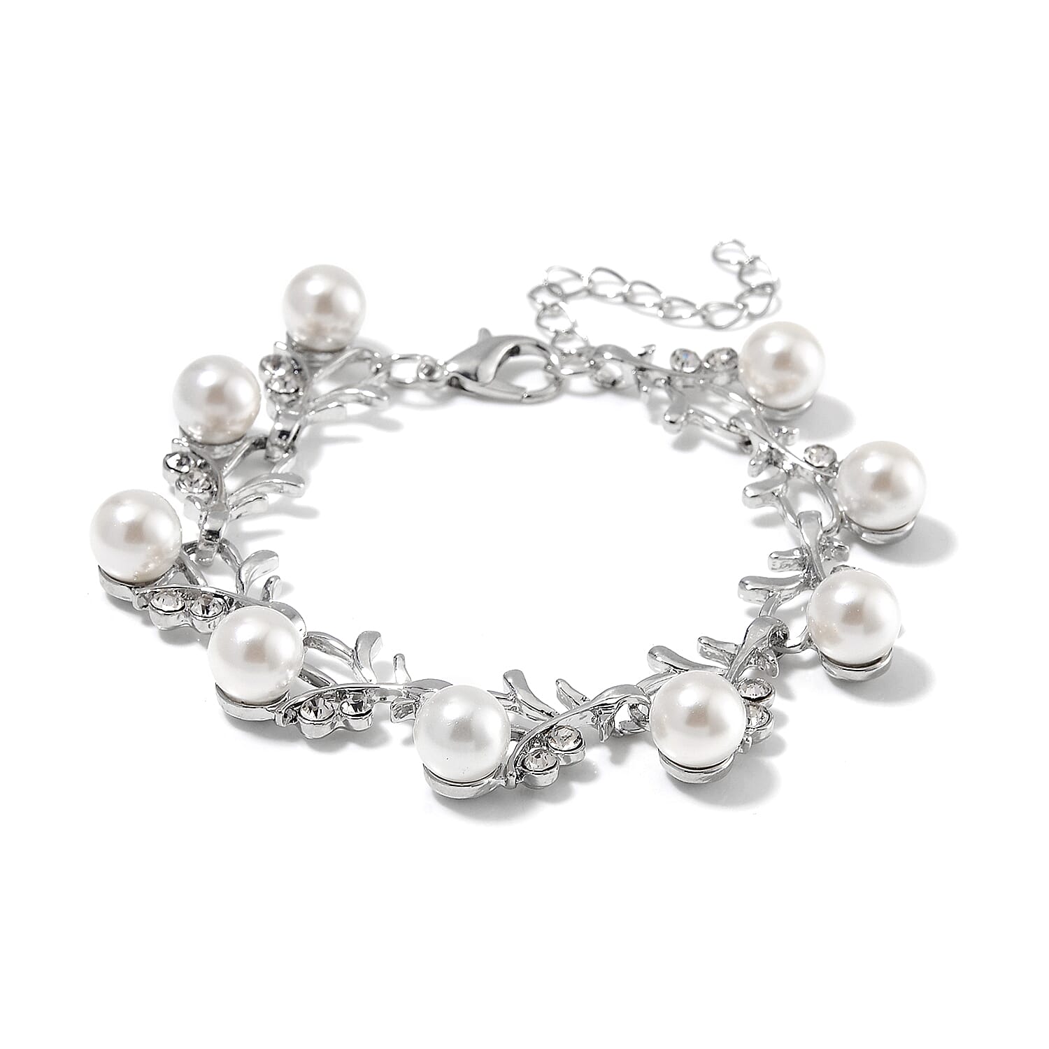 2 Piece Set - Pearl Bracelet (Size - 6.5-1.5 Ext) and Earrings with Push Back