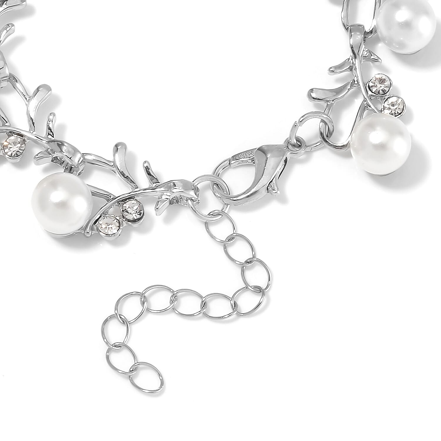 2 Piece Set - Pearl Bracelet (Size - 6.5-1.5 Ext) and Earrings with Push Back
