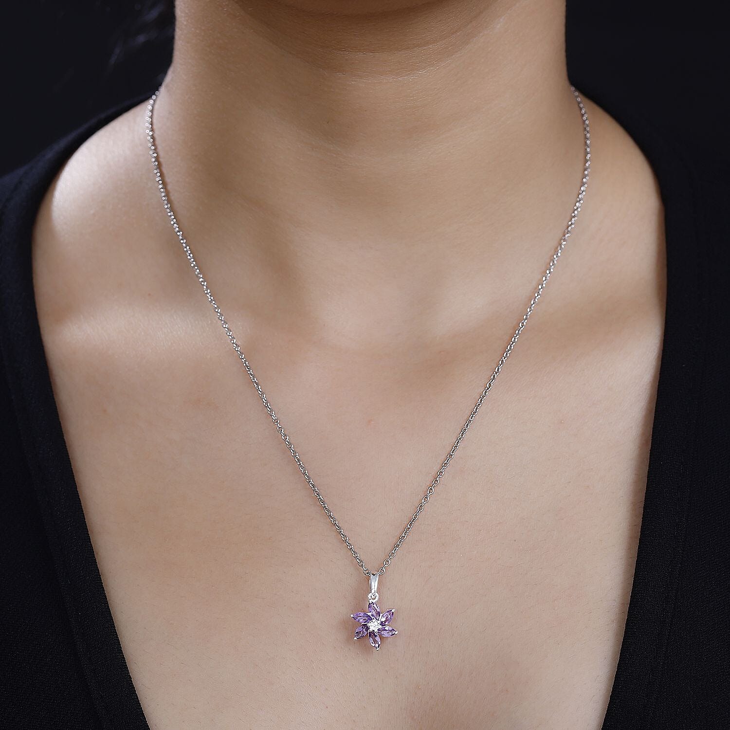 Bolivian Amethyst, White Zircon Pendant with Chain (Size 20) Mix Metal 0.06 ct 1.140 Ct.
