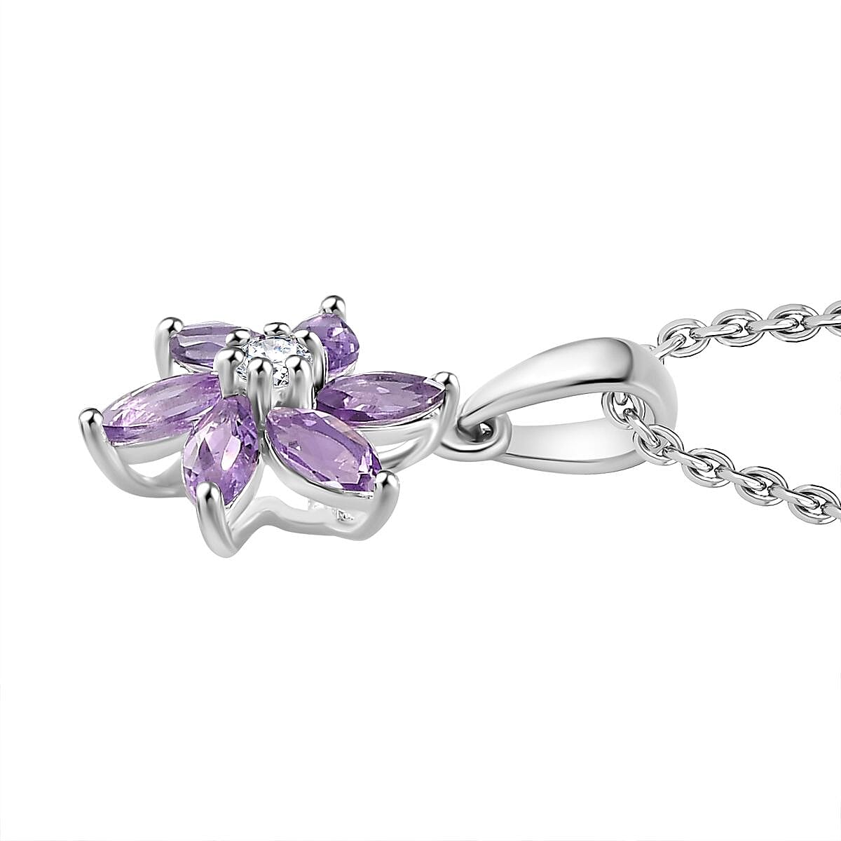 Bolivian Amethyst, White Zircon Pendant with Chain (Size 20) Mix Metal 0.06 ct 1.140 Ct.