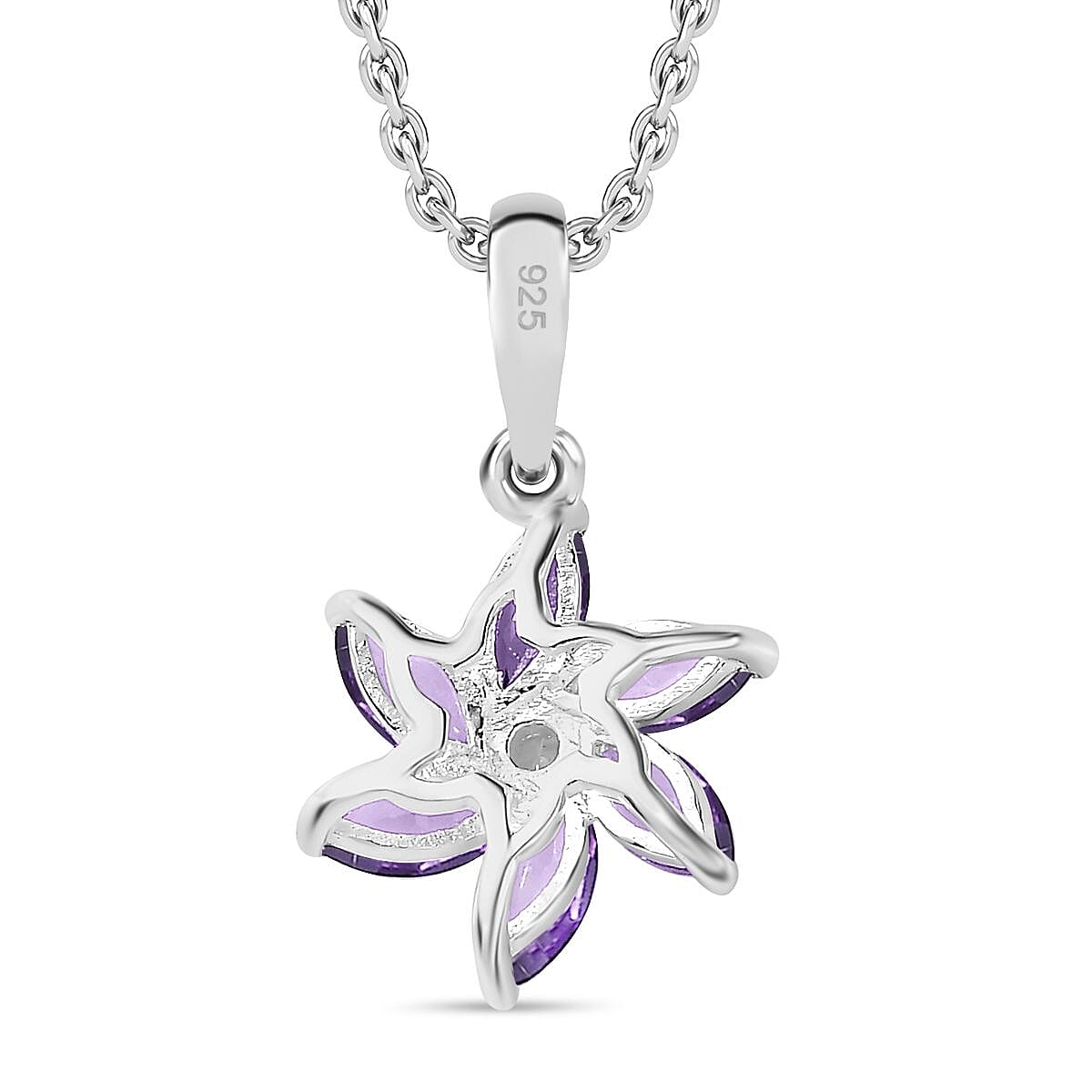 Bolivian Amethyst, White Zircon Pendant with Chain (Size 20) Mix Metal 0.06 ct 1.140 Ct.