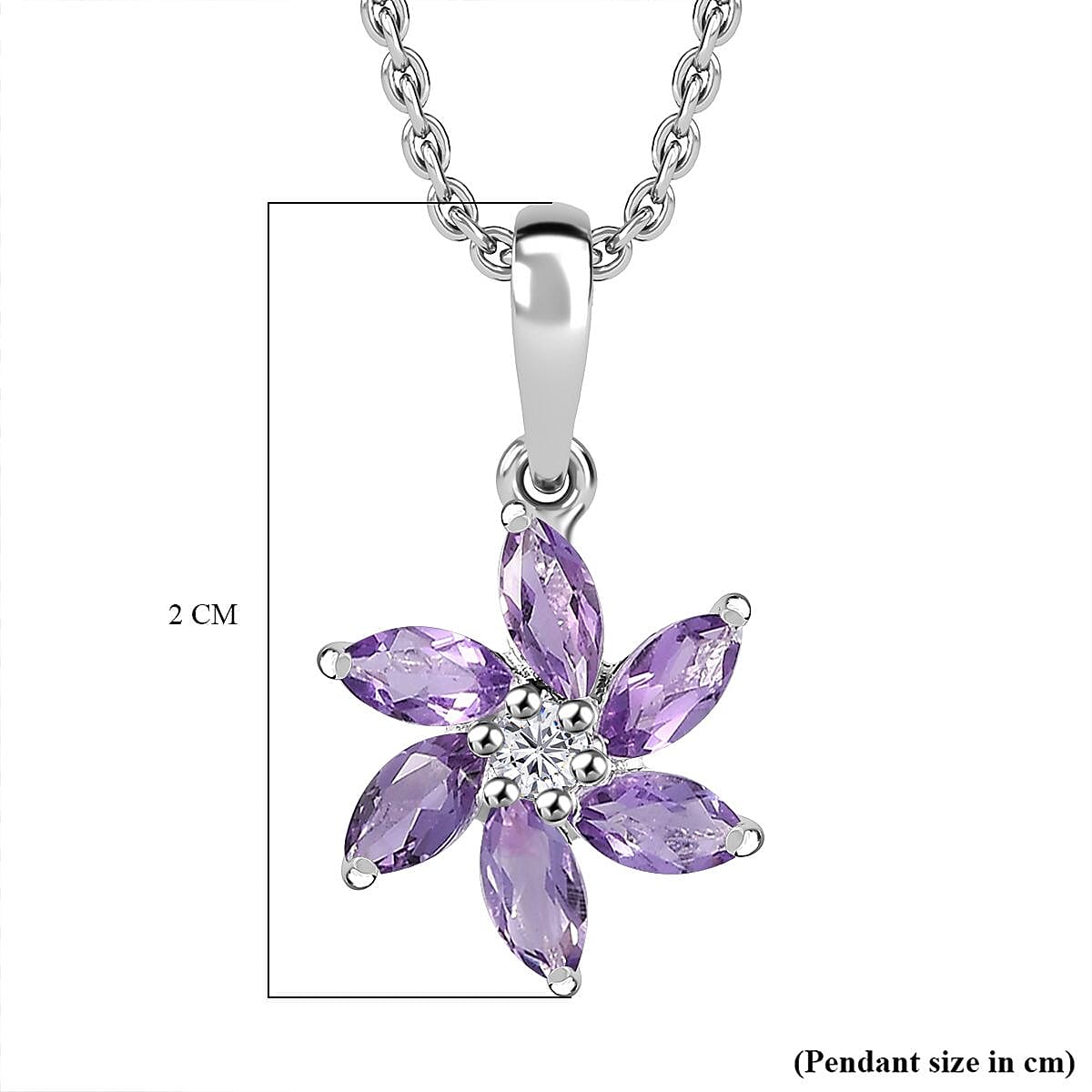Bolivian Amethyst, White Zircon Pendant with Chain (Size 20) Mix Metal 0.06 ct 1.140 Ct.