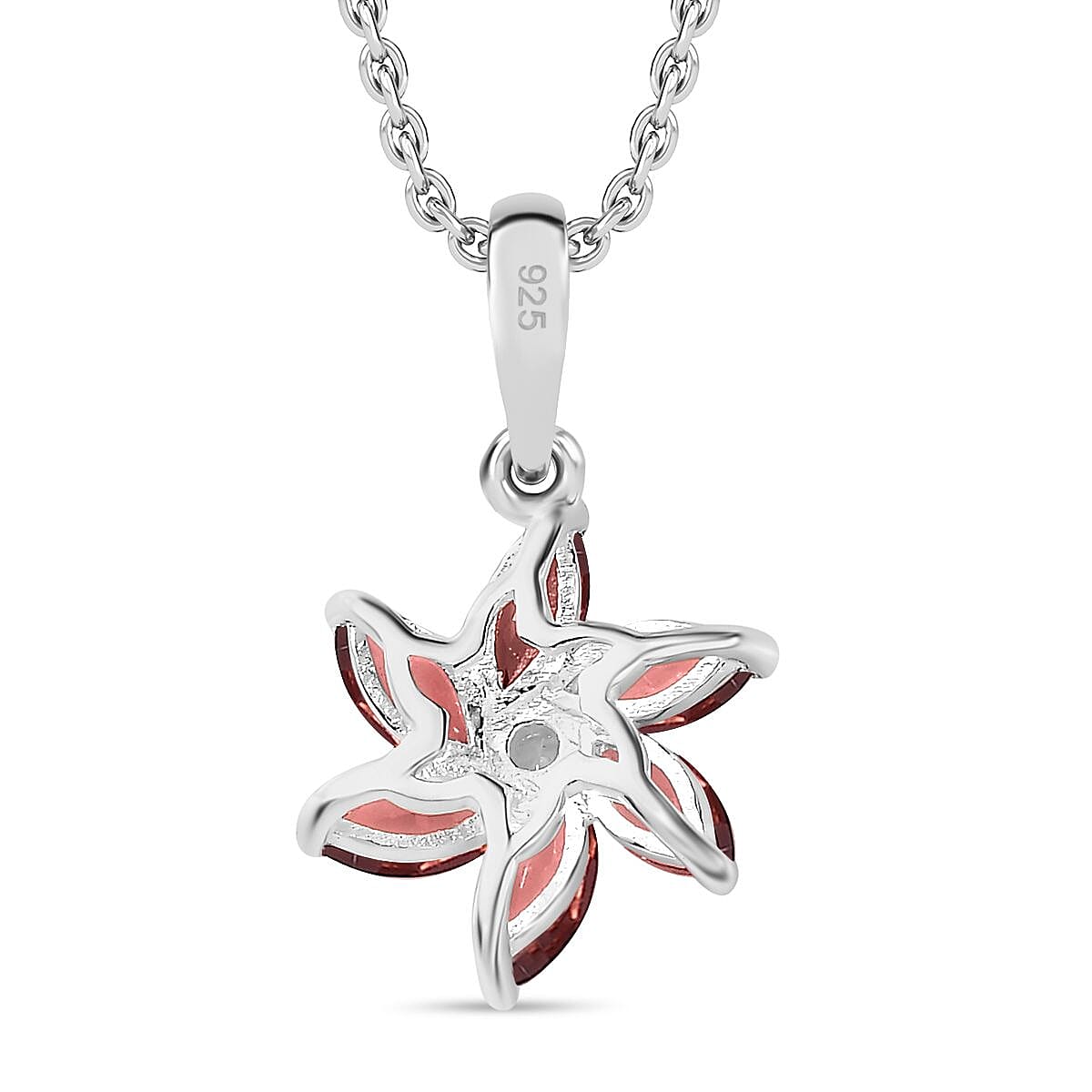 Red Garnet, White Zircon Sterling Silver Pendant with Chain (Size 20) 1.140  Ct.