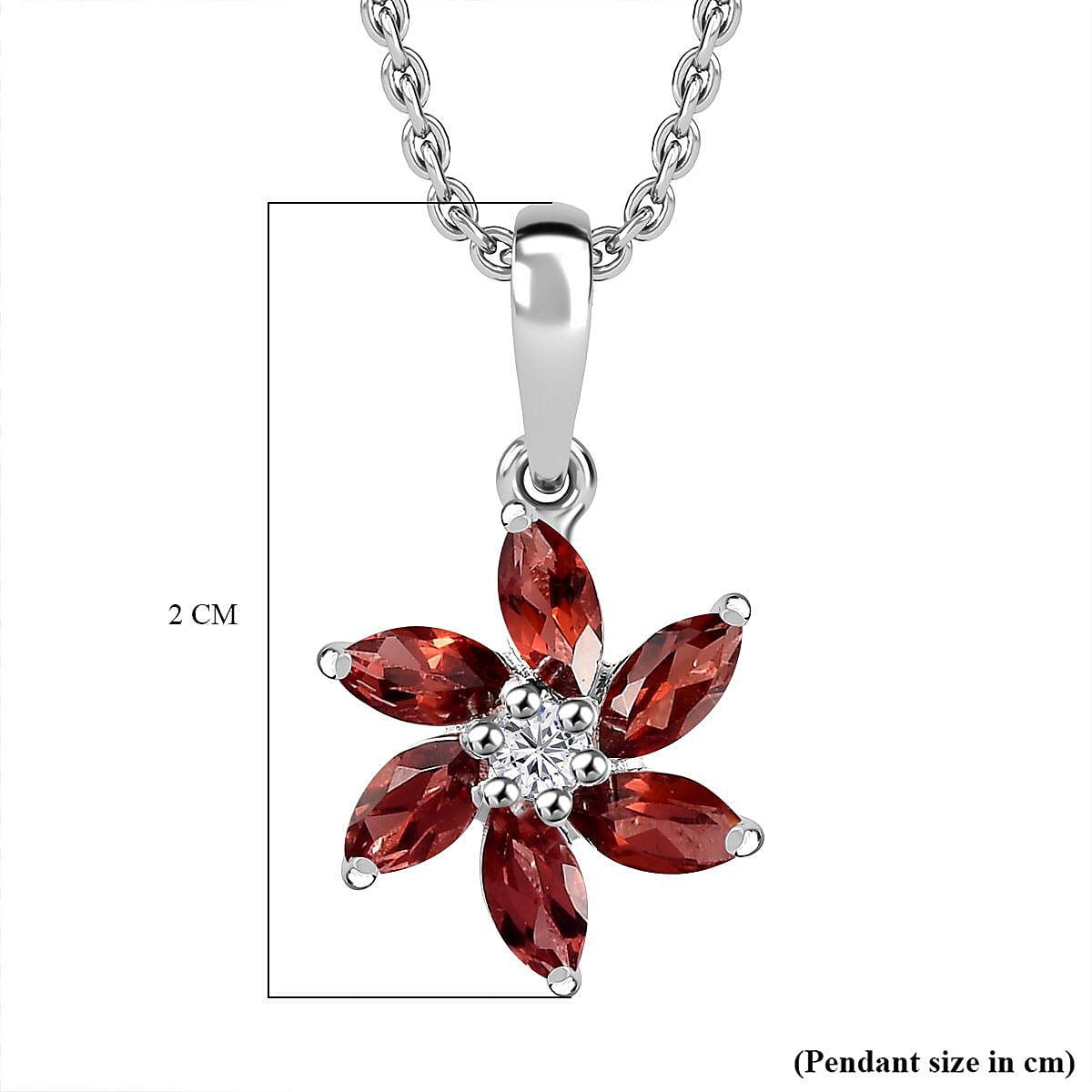 Red Garnet, White Zircon Sterling Silver Pendant with Chain (Size 20) 1.140  Ct.