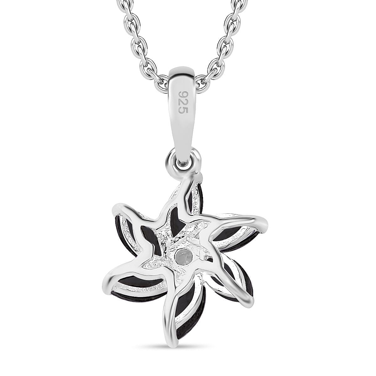 Black Spinel, White Zircon Sterling SIlver Pendant with Chain (Size 20) 1.140  Ct.