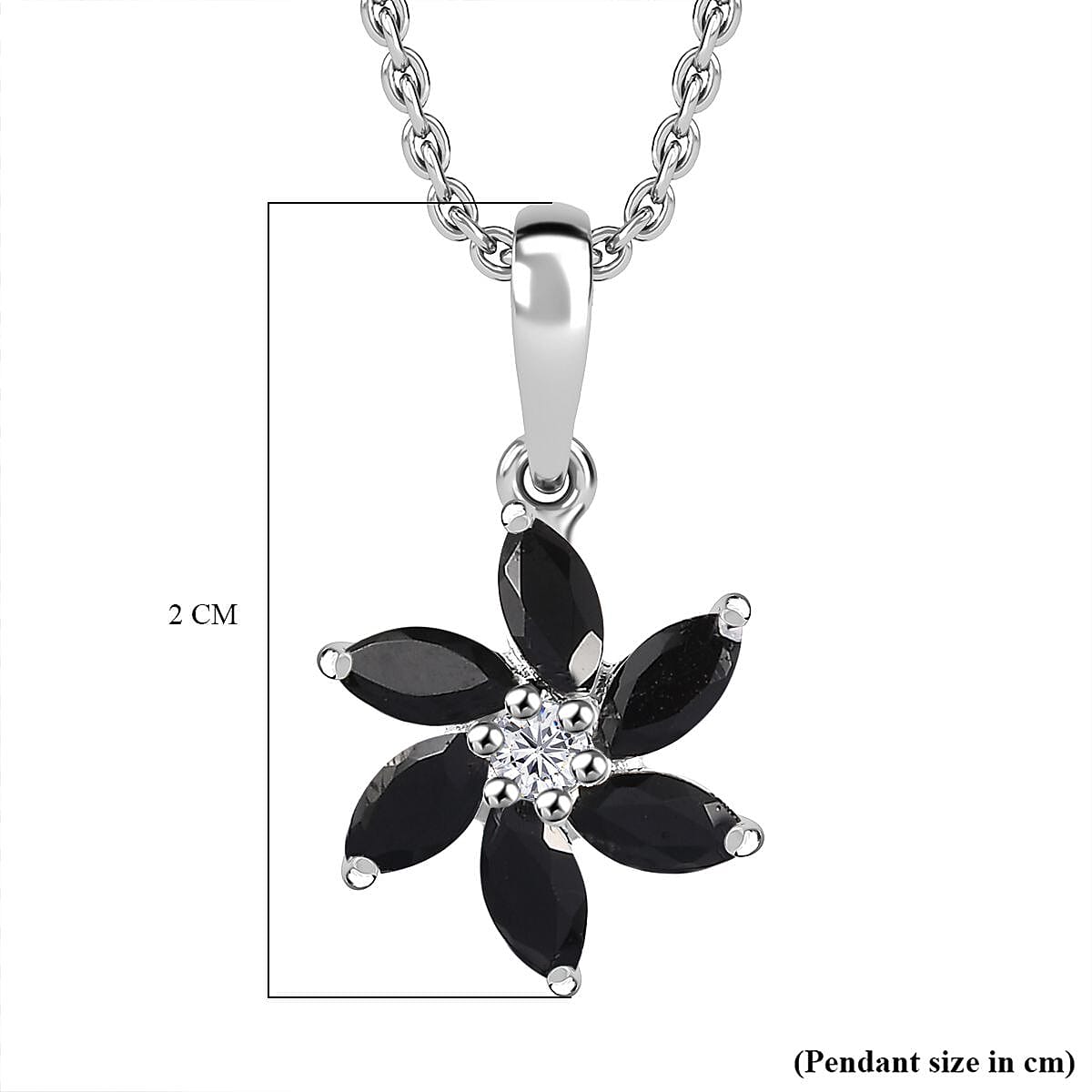 Black Spinel, White Zircon Sterling SIlver Pendant with Chain (Size 20) 1.140  Ct.