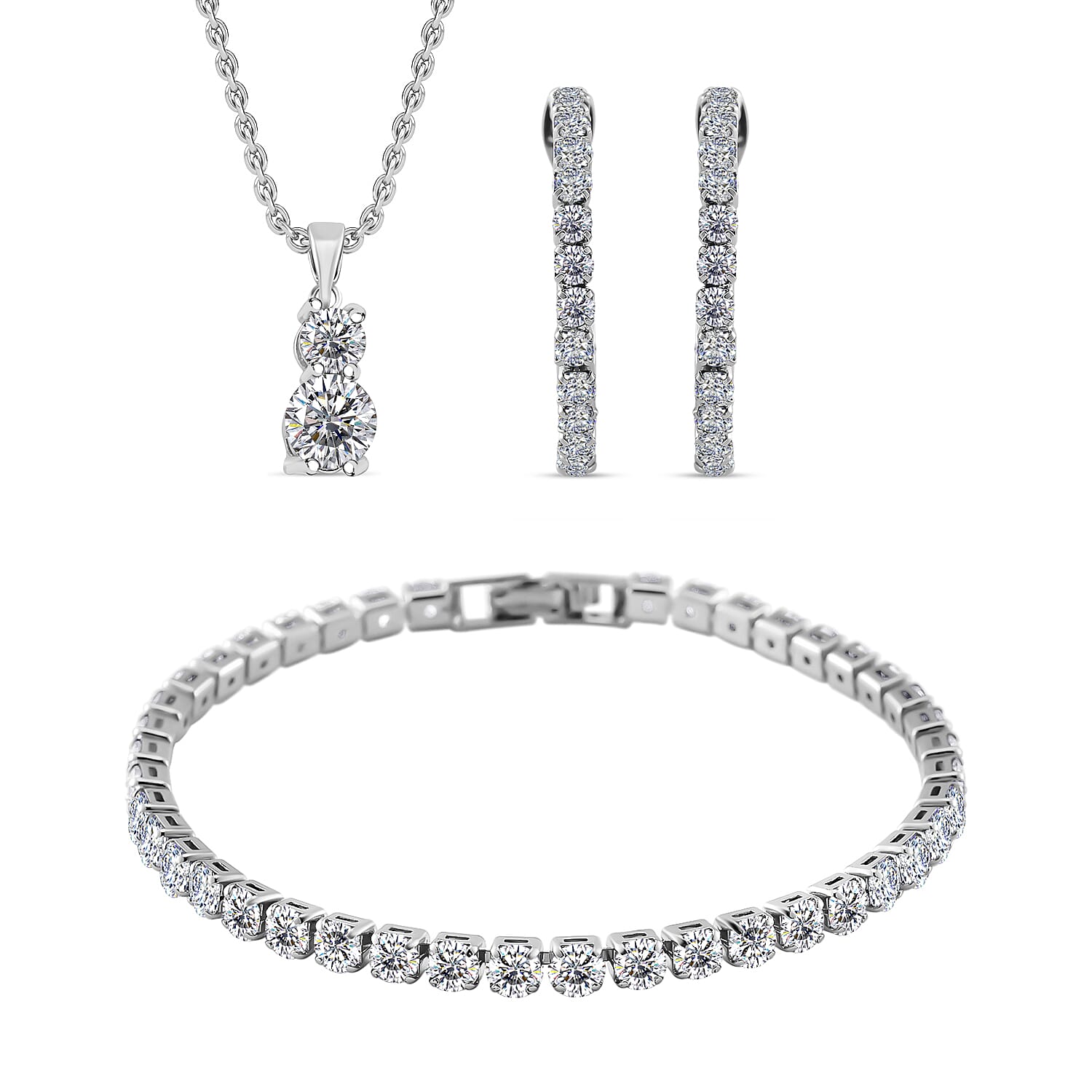 3 Piece Set - Bracelet, Hoop Earrings and Pendant with Chain