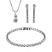 3 Piece Set -  Purple Cubic Zirconia Bracelet, Earrings, Pendant with Chain (Size 20)