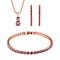 3 Piece Set -  Pink Cubic Zirconia Bracelet,Earring,Pendant with Chain (Size 20)