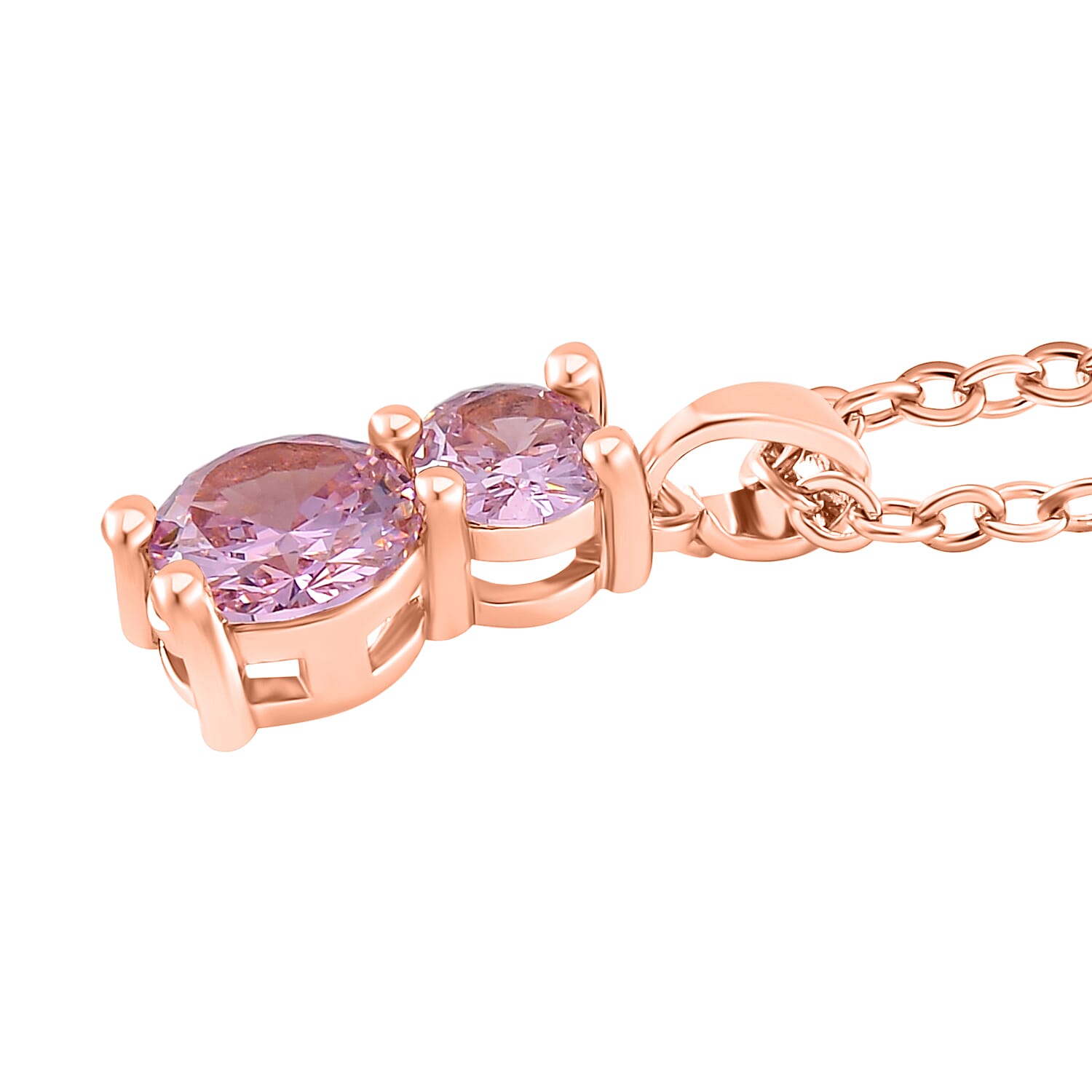 3 Piece Set -  Pink Cubic Zirconia Bracelet,Earring,Pendant with Chain (Size 20)