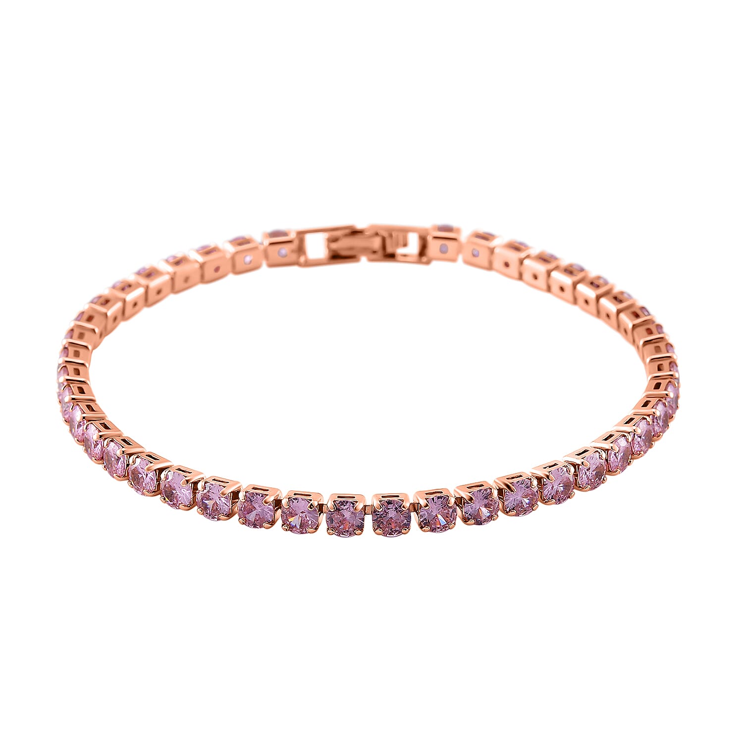 3 Piece Set -  Pink Cubic Zirconia Bracelet,Earring,Pendant with Chain (Size 20)
