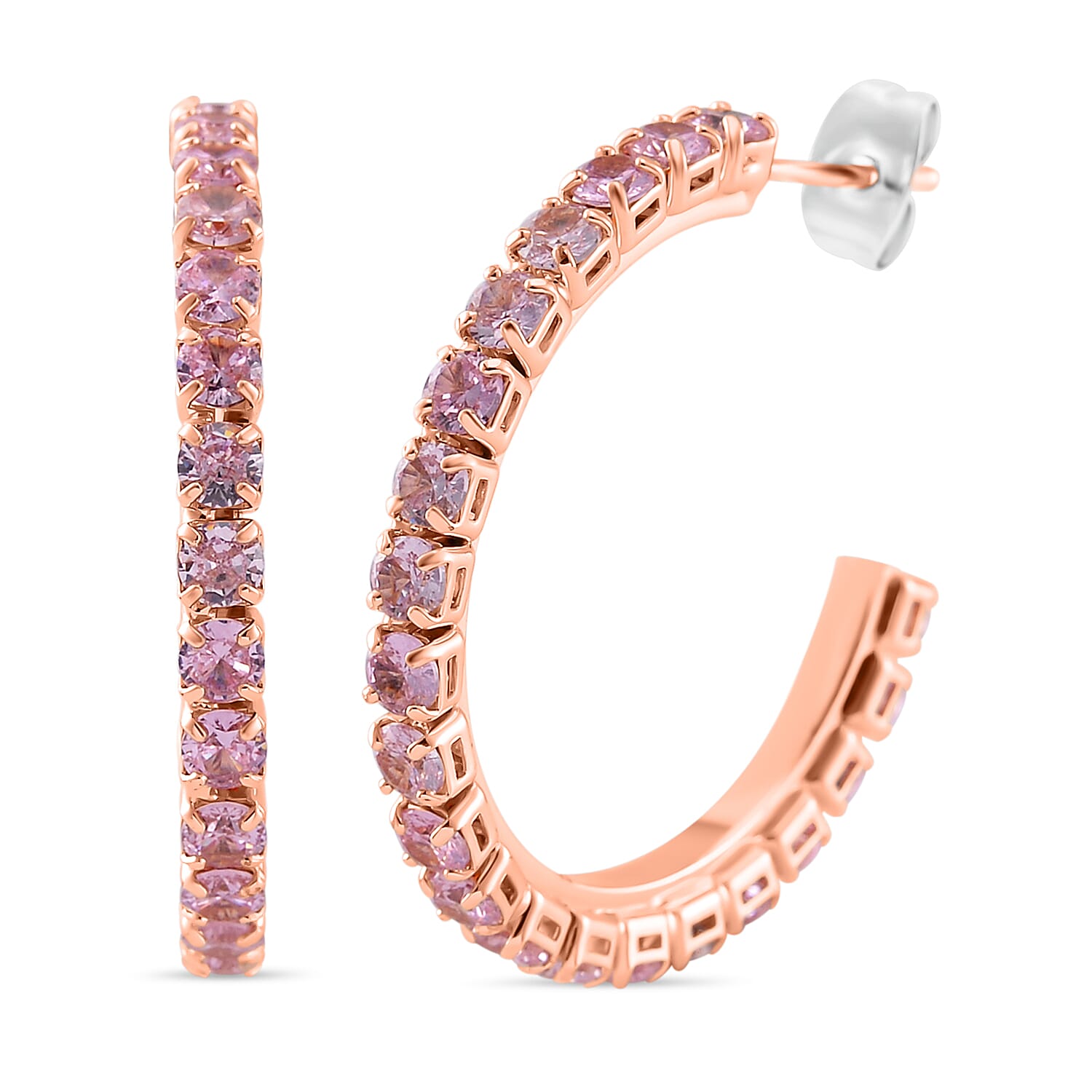 3 Piece Set -  Pink Cubic Zirconia Bracelet,Earring,Pendant with Chain (Size 20)