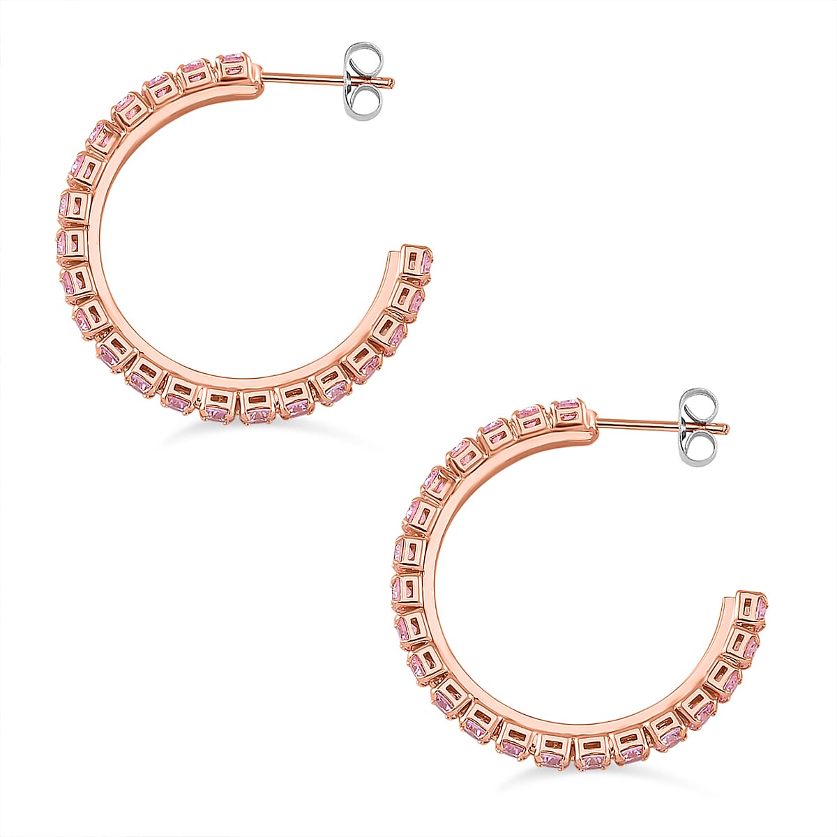 3 Piece Set -  Pink Cubic Zirconia Bracelet,Earring,Pendant with Chain (Size 20)