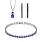 3 Piece Set -  Purple Cubic Zirconia Bracelet, Earrings, Pendant with Chain (Size 20)