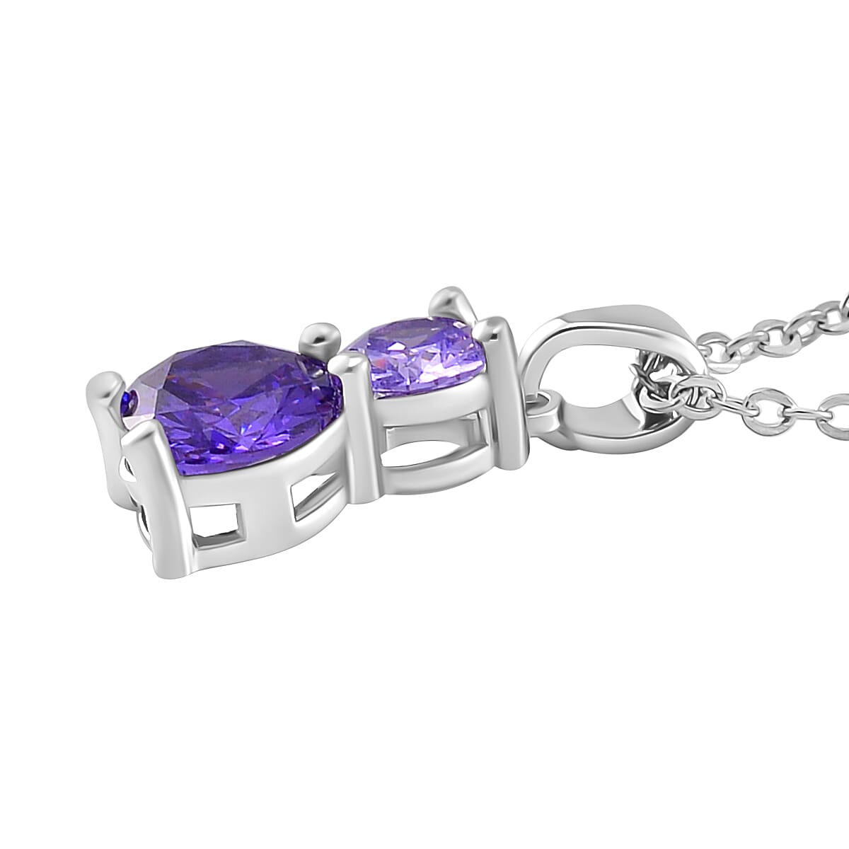 3 Piece Set -  Purple Cubic Zirconia Bracelet,Earring,Pendant with Chain (Size 20)