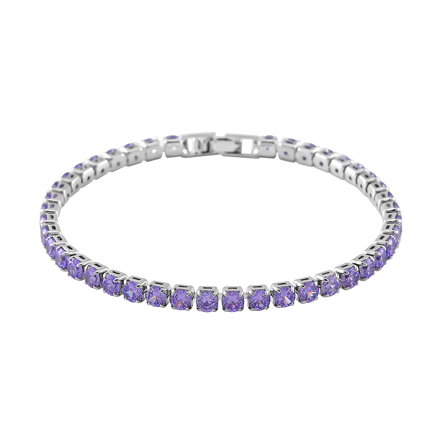 3 Piece Set -  Purple Cubic Zirconia Bracelet,Earring,Pendant with Chain (Size 20)