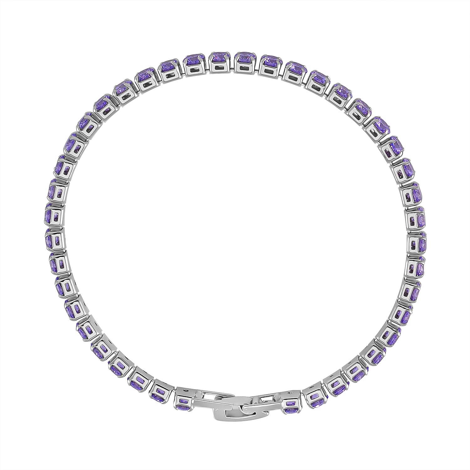 3 Piece Set -  Purple Cubic Zirconia Bracelet,Earring,Pendant with Chain (Size 20)