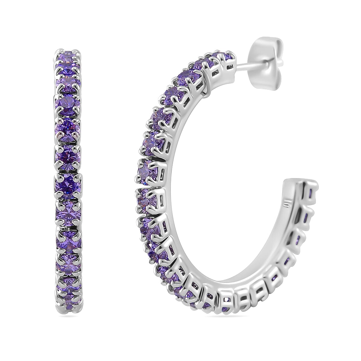 3 Piece Set -  Purple Cubic Zirconia Bracelet,Earring,Pendant with Chain (Size 20)