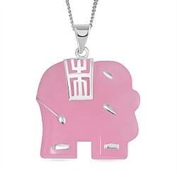 Green Jade Elephant Pendant with Chain (Size 20) in Platinum and Rhodium Overlay Sterling Silver  26 Ct.