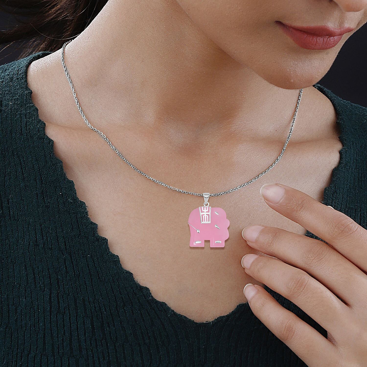 Pink Jade Pendant with Chain (Size 20) in Platinum and Rhodium Overlay Sterling Silver 26 ct.