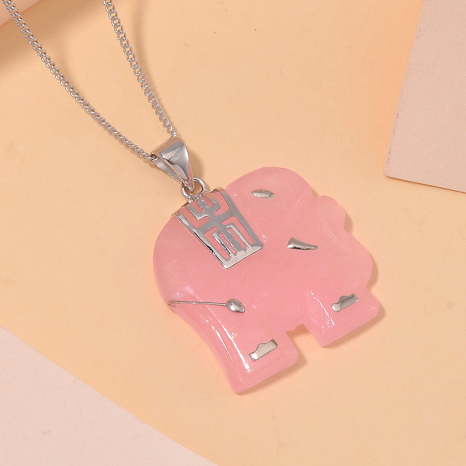 Pink Jade Pendant with Chain (Size 20) in Platinum and Rhodium Overlay Sterling Silver 26 ct.