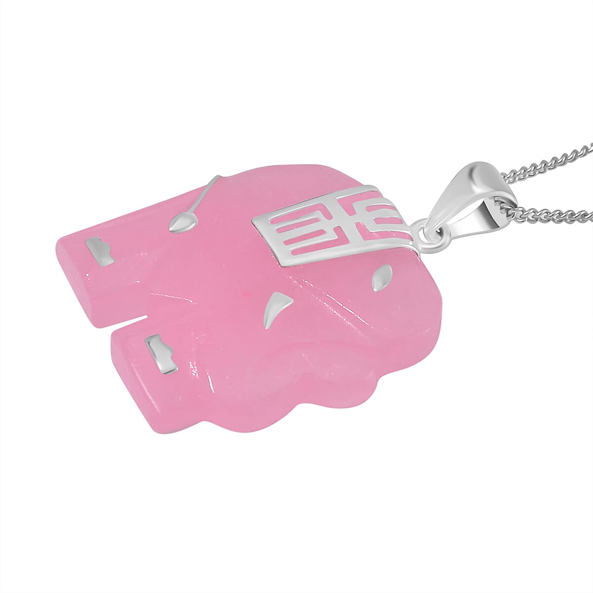 Pink Jade Pendant with Chain (Size 20) in Platinum and Rhodium Overlay Sterling Silver 26 ct.