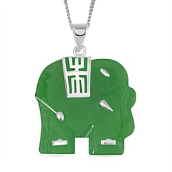 Green Jade Elephant Pendant with Chain (Size 20) in Platinum and Rhodium Overlay Sterling Silver  26 Ct.