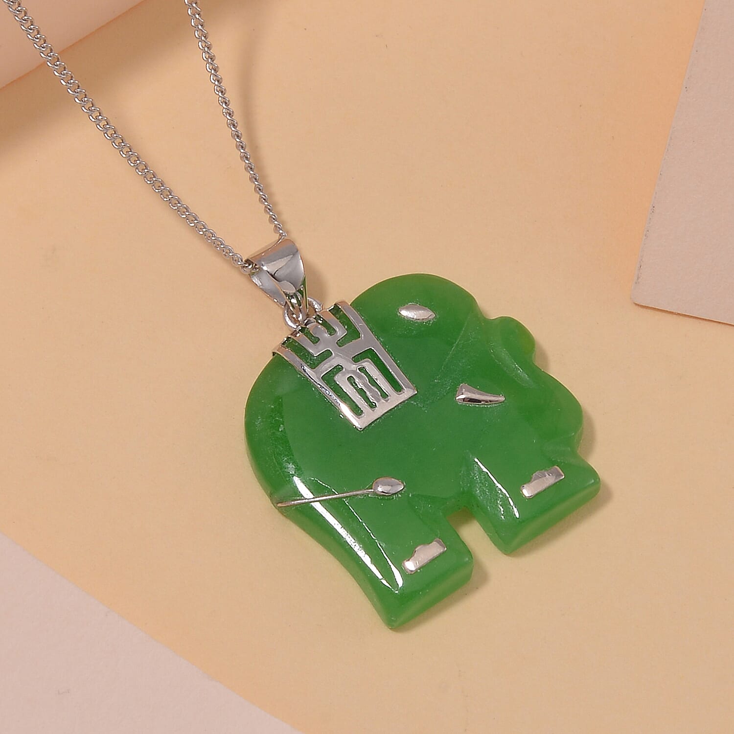 Green Jade Pendant with Chain (Size 20) in Platinum Overlay and rhodium Sterling Silver  26.000  Ct.