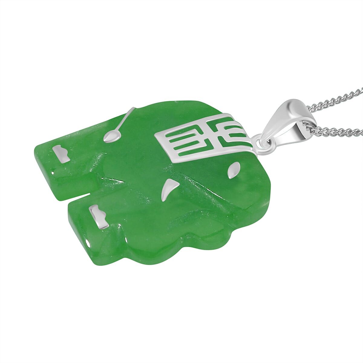 Green Jade Pendant with Chain (Size 20) in Platinum Overlay and rhodium Sterling Silver  26.000  Ct.