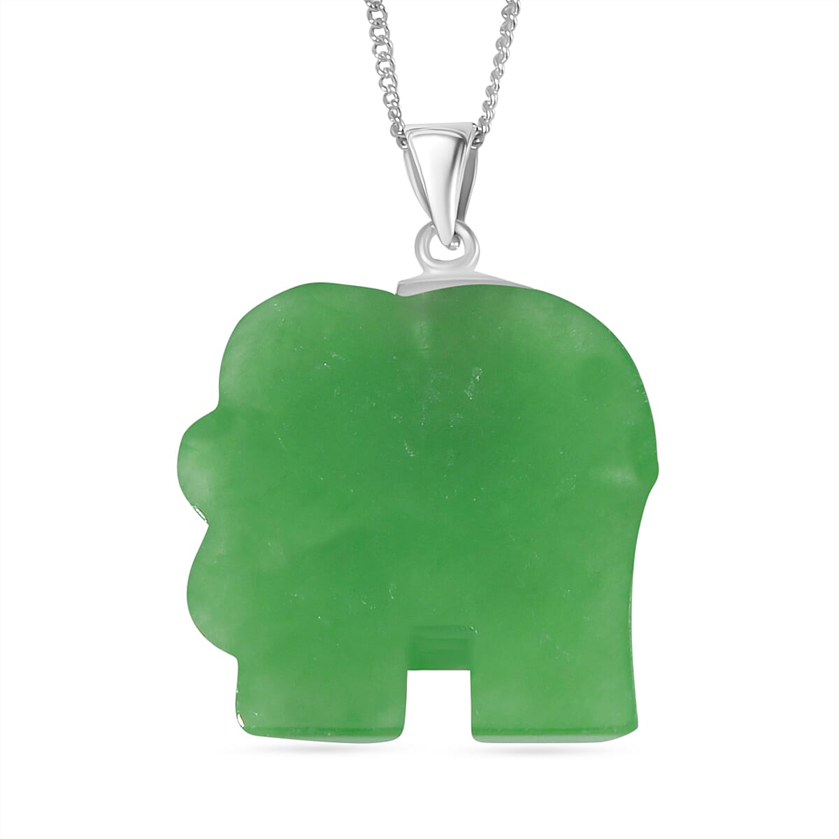 Green Jade Pendant with Chain (Size 20) in Platinum Overlay and rhodium Sterling Silver  26.000  Ct.