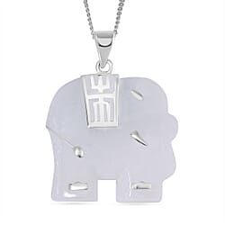Green Jade Elephant Pendant with Chain (Size 20) in Platinum and Rhodium Overlay Sterling Silver  26 Ct.