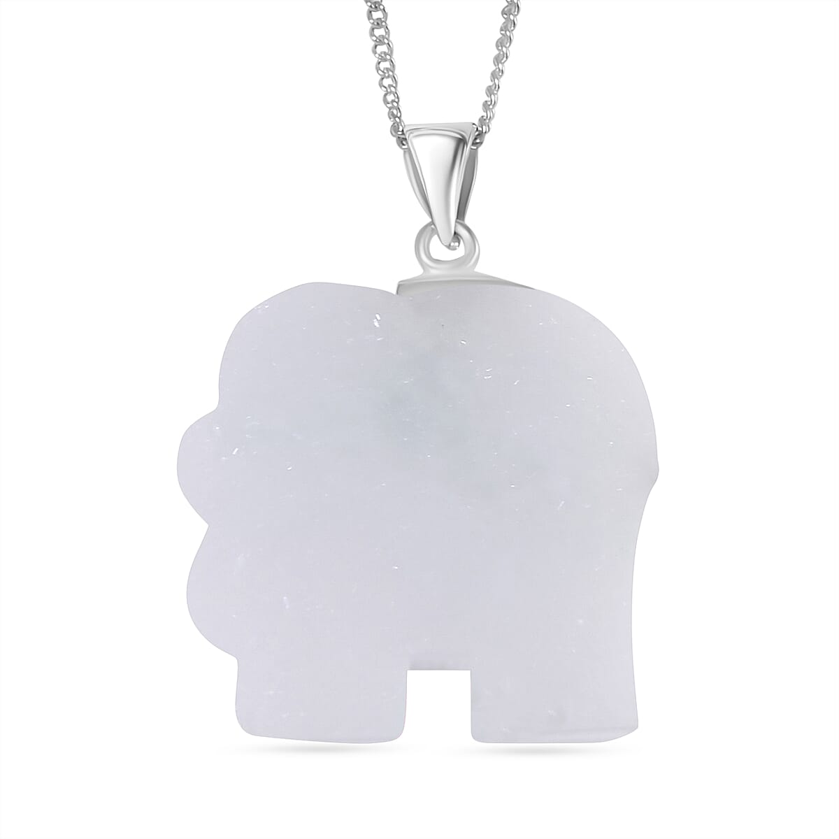 Natural Type A White Jadeite Carved Elephant Pendant with Chain (Size 20) in Platinum Overlay Sterling Silver  26.000  Ct.