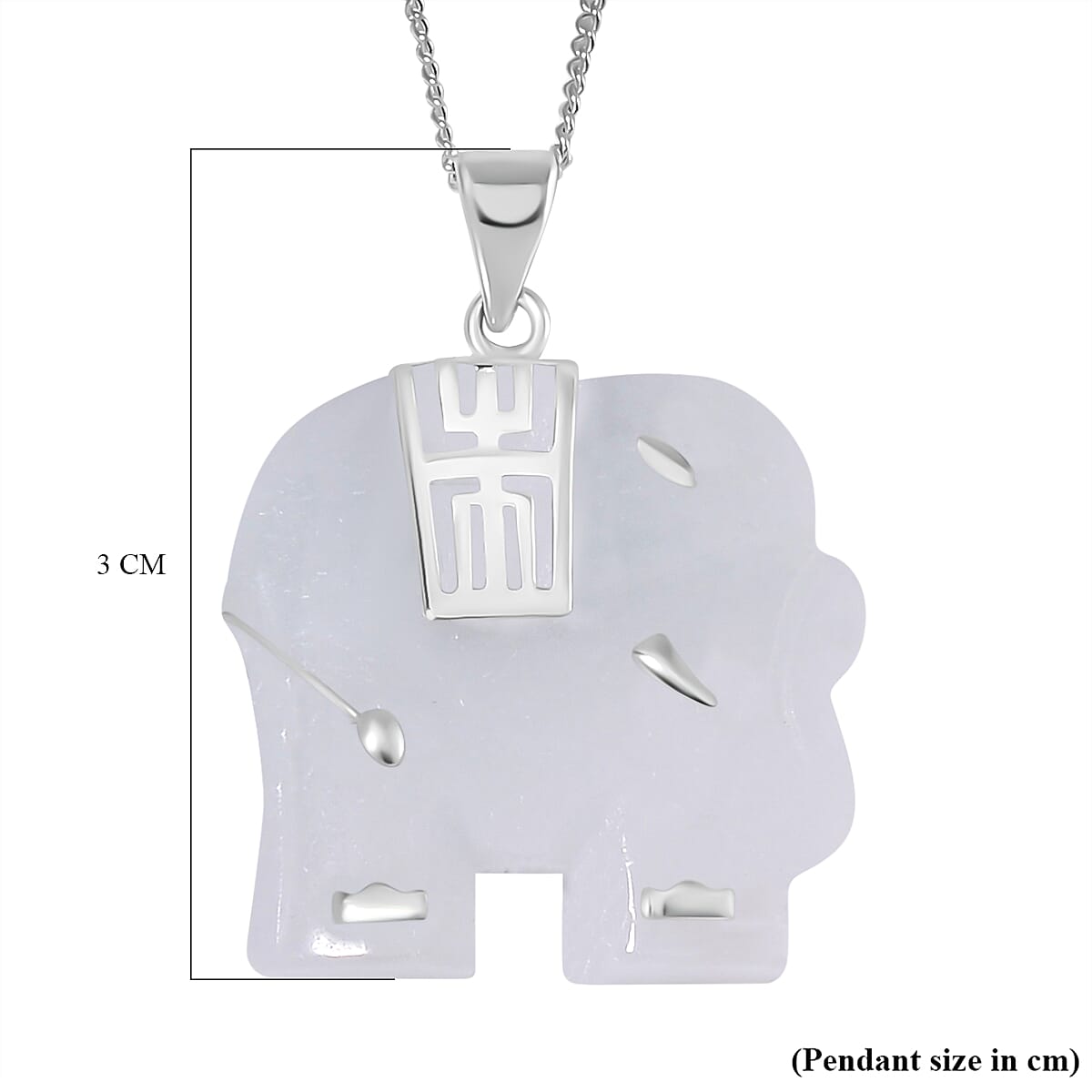 Natural Type A White Jadeite Carved Elephant Pendant with Chain (Size 20) in Platinum Overlay Sterling Silver  26.000  Ct.