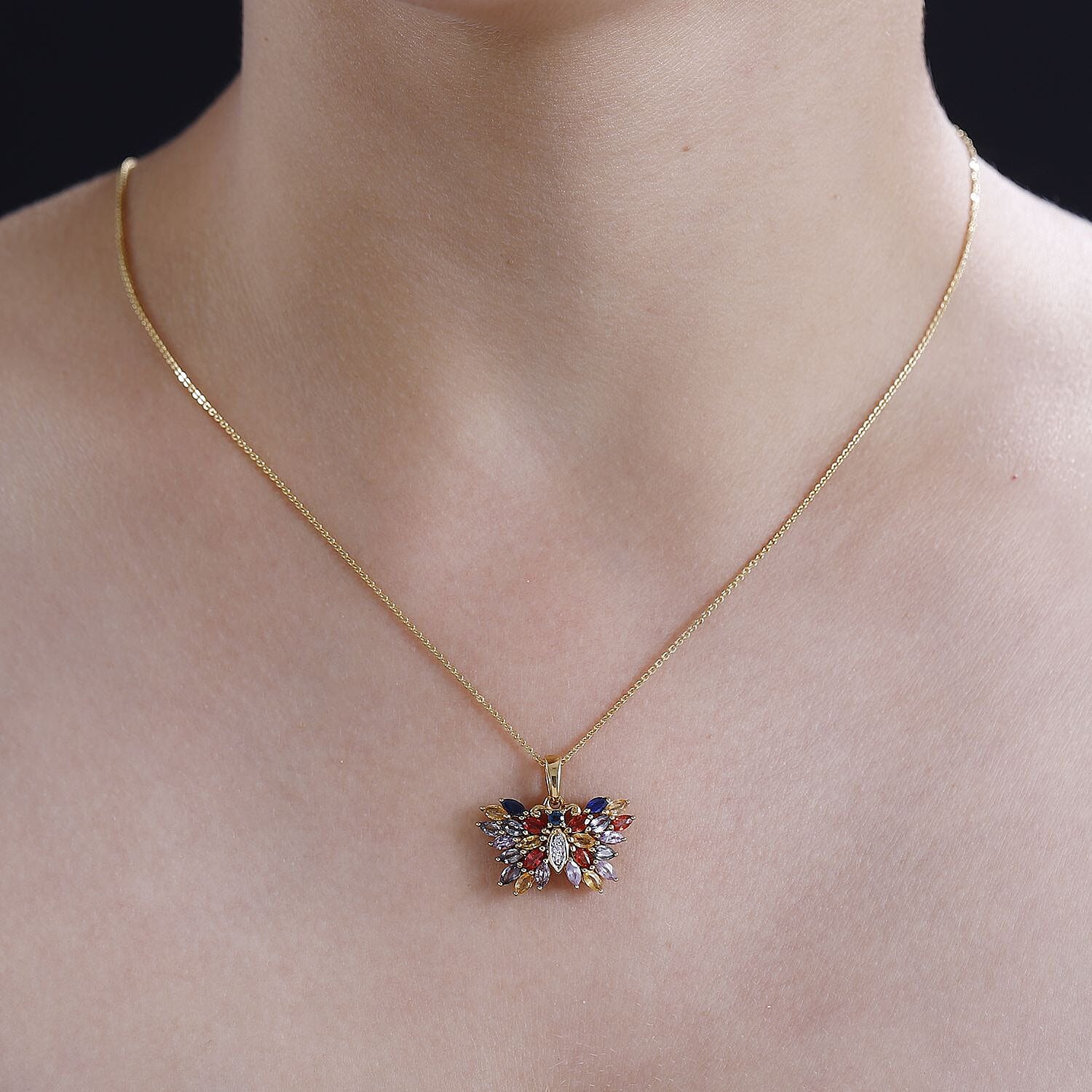 Rainbow Sapphire, Montana Sapphire & Natural Zircon Pendant with Chain (Size 20) in 18K YG Vermeil Sterling Silver 2.25 Ct,