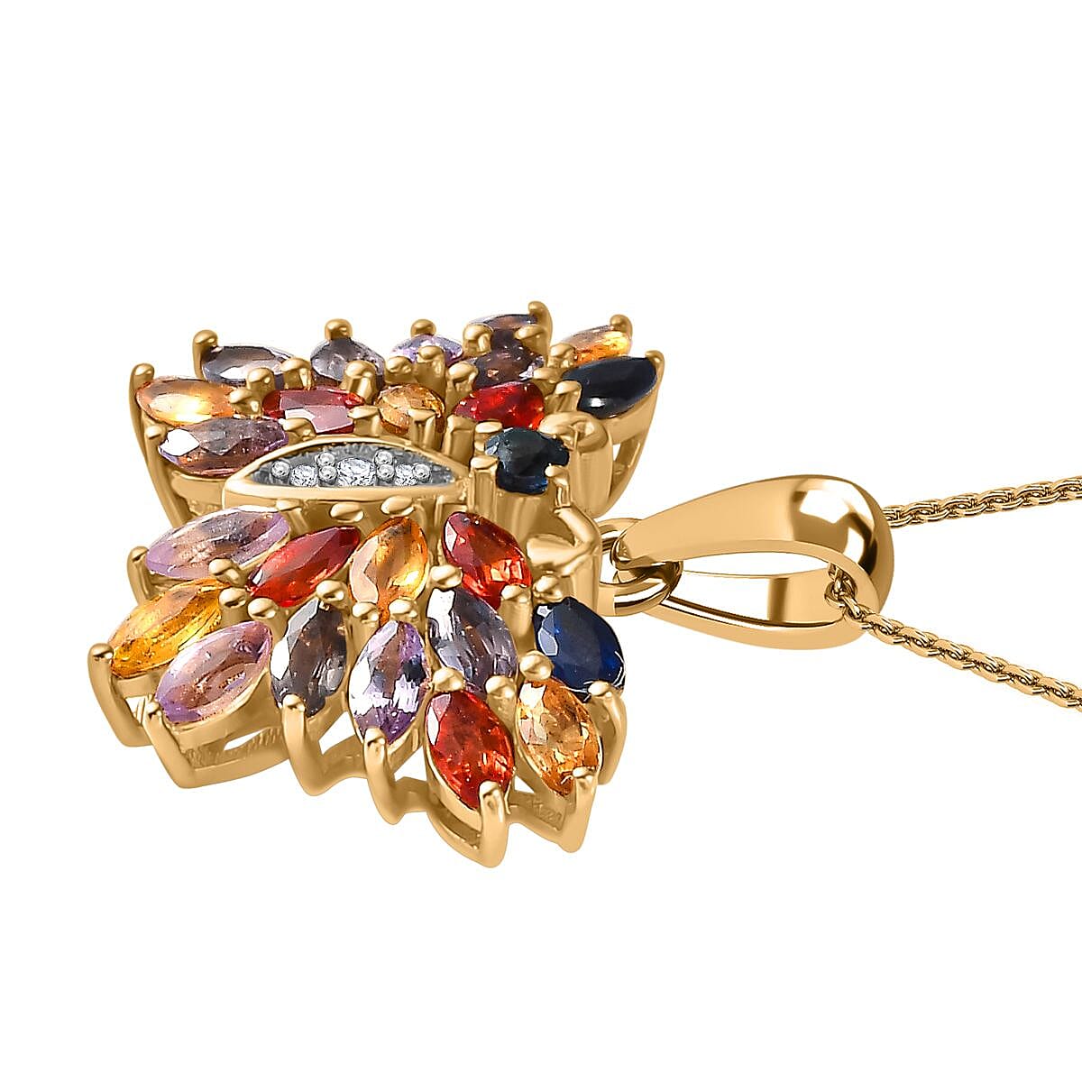 Rainbow Sapphire, Montana Sapphire & Natural Zircon Pendant with Chain (Size 20) in 18K YG Vermeil Sterling Silver 2.25 Ct,