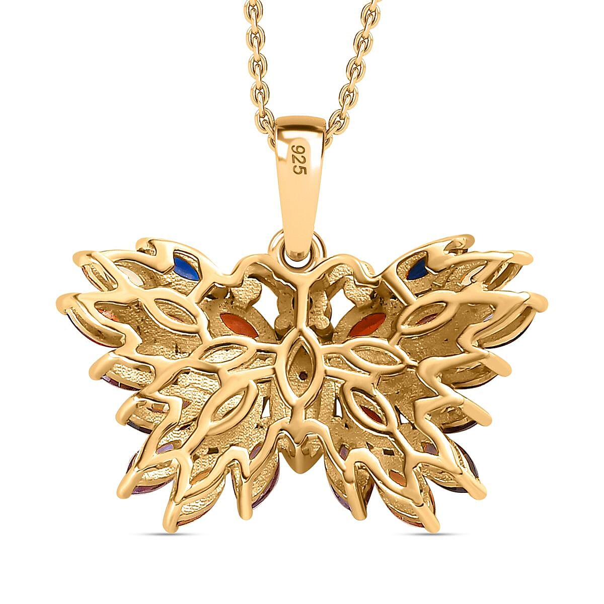 Rainbow Sapphire, Montana Sapphire & Natural Zircon Pendant with Chain (Size 20) in 18K YG Vermeil Sterling Silver 2.25 Ct,