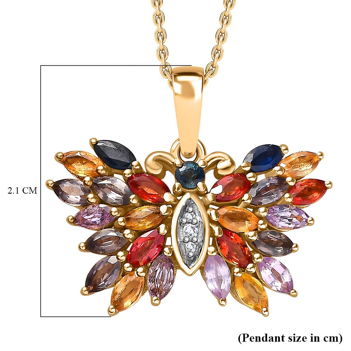 Rainbow Sapphire, Montana Sapphire & Natural Zircon Pendant with Chain (Size 20) in 18K YG Vermeil Sterling Silver 2.25 Ct,