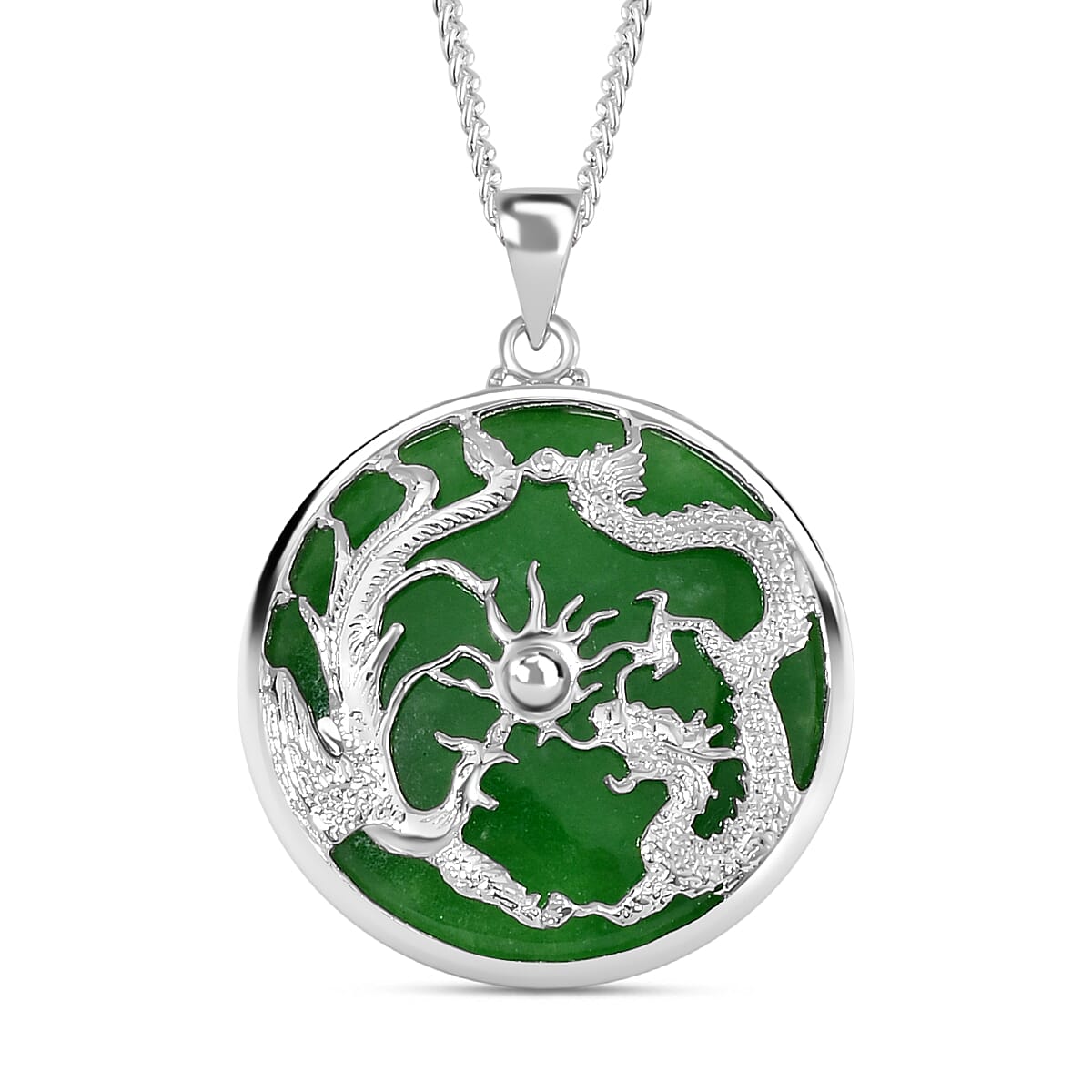 Green Jade Pendant with Chain (Size 20) in Platinum and Rhodium Overlay Sterling Silver Wt. 5.2 Gms 19.000 Ct.