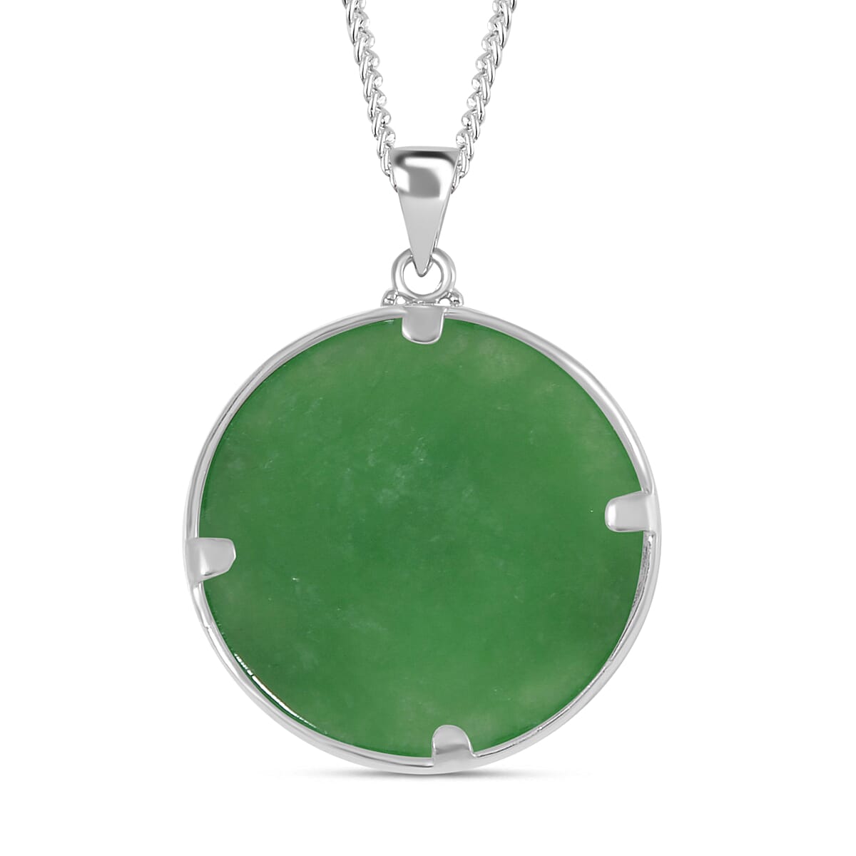 Green Jade Pendant with Chain (Size 20) in Platinum and Rhodium Overlay Sterling Silver Wt. 5.2 Gms 19.000 Ct.