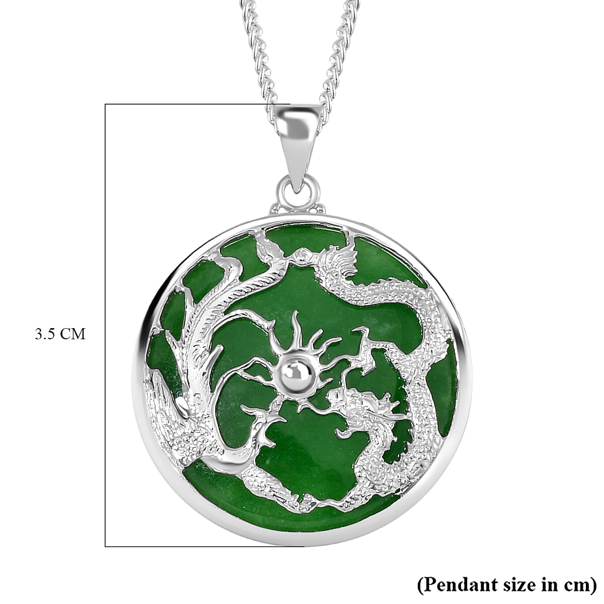 Green Jade Pendant with Chain (Size 20) in Platinum and Rhodium Overlay Sterling Silver Wt. 5.2 Gms 19.000 Ct.