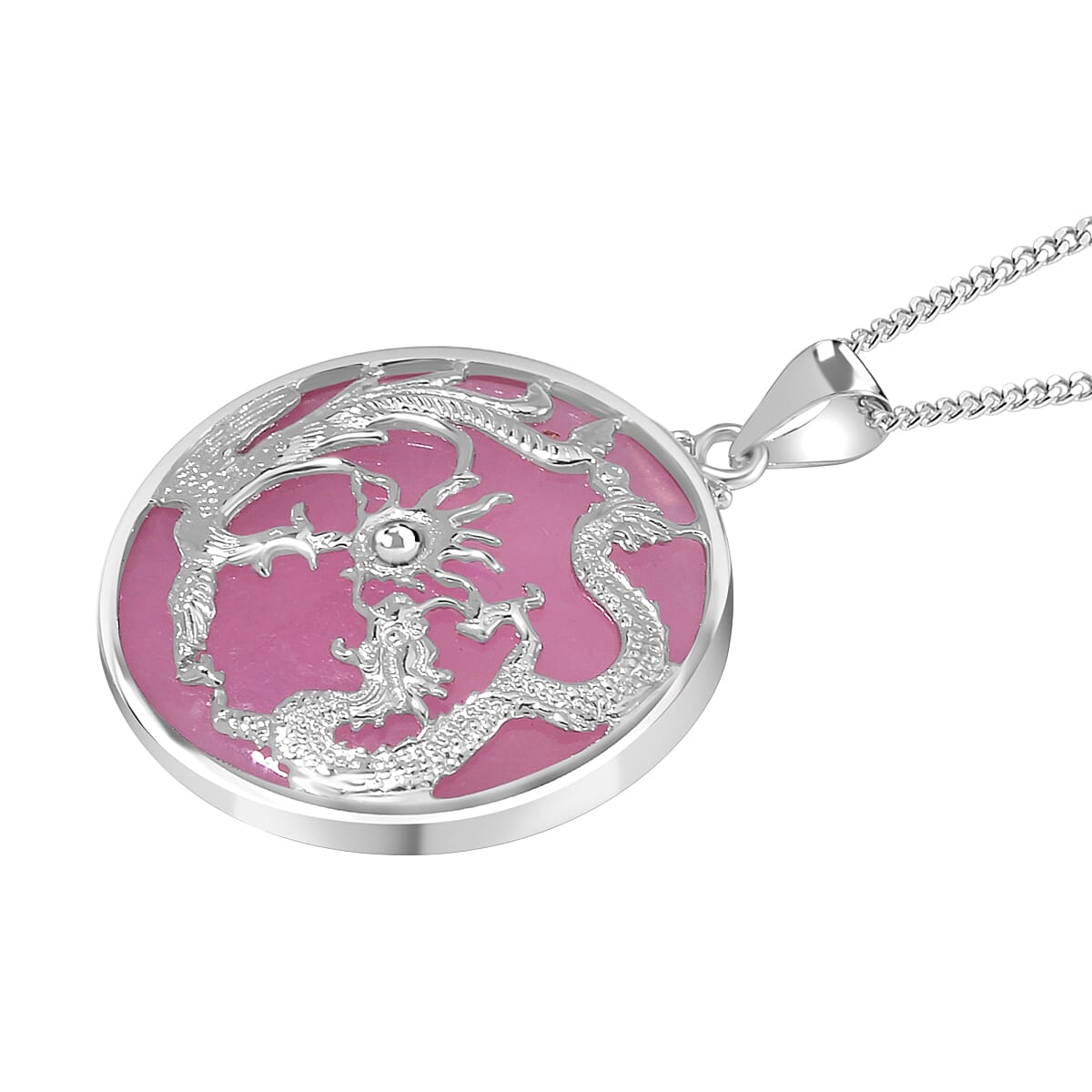 Pink Jade Pendant with Chain (Size 20) in Platinum Overlay and rhodium Sterling Silver  Wt. 5.2 Gms  19.000  Ct.