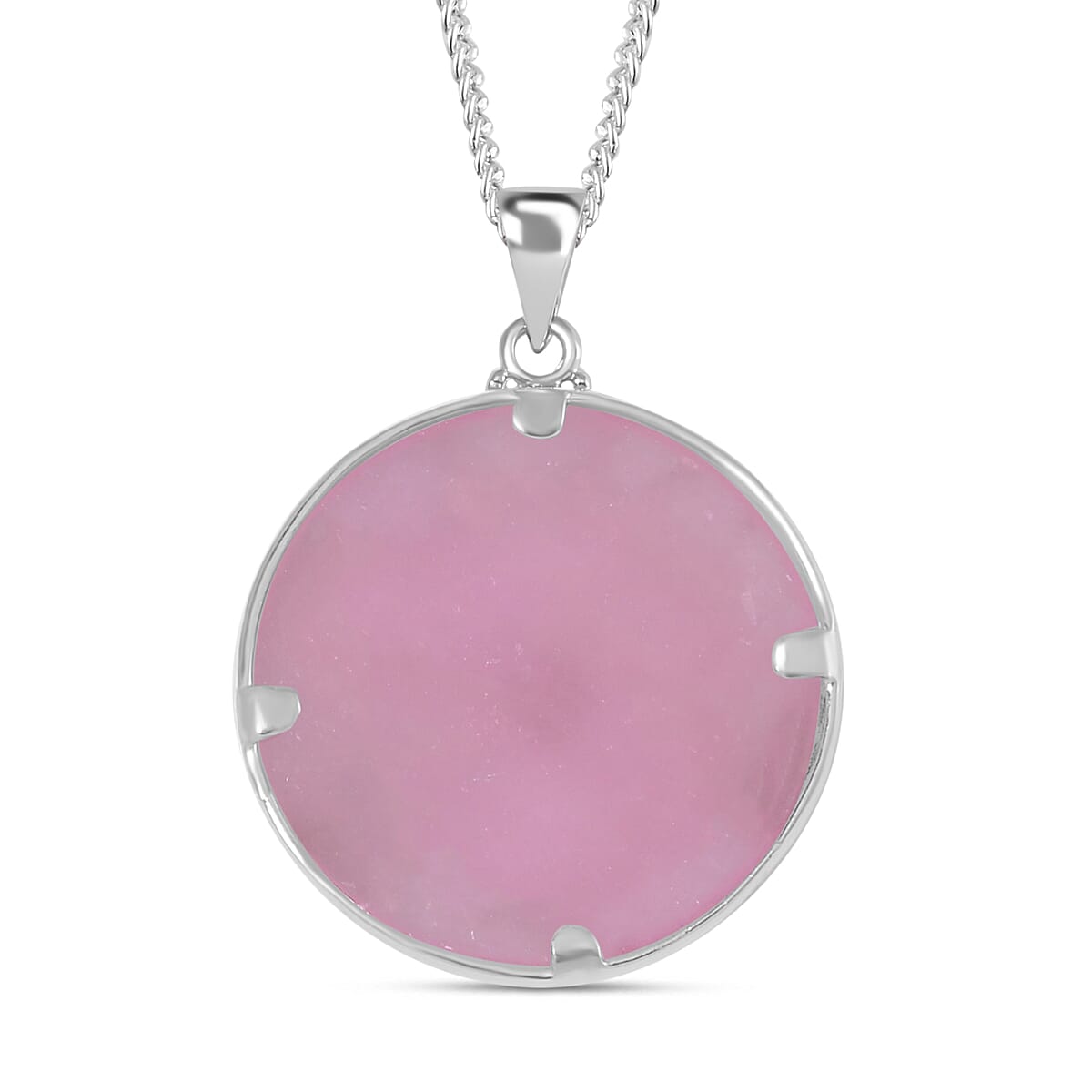 Pink Jade Pendant with Chain (Size 20) in Platinum Overlay and rhodium Sterling Silver  Wt. 5.2 Gms  19.000  Ct.