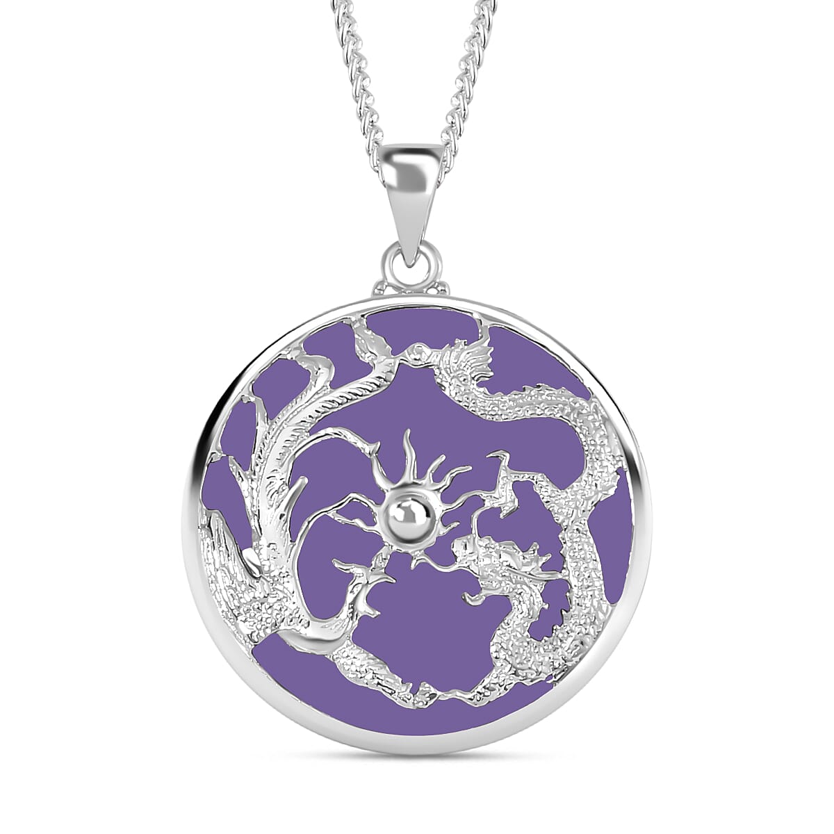Purple Jade Pendant with Chain (Size 20) in Platinum Overlay and rhodium Sterling Silver  Wt. 5.2 Gms  19.000  Ct.