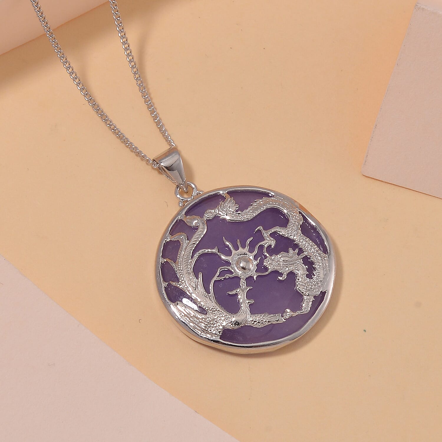 Purple Jade Pendant with Chain (Size 20) in Platinum Overlay and rhodium Sterling Silver  Wt. 5.2 Gms  19.000  Ct.