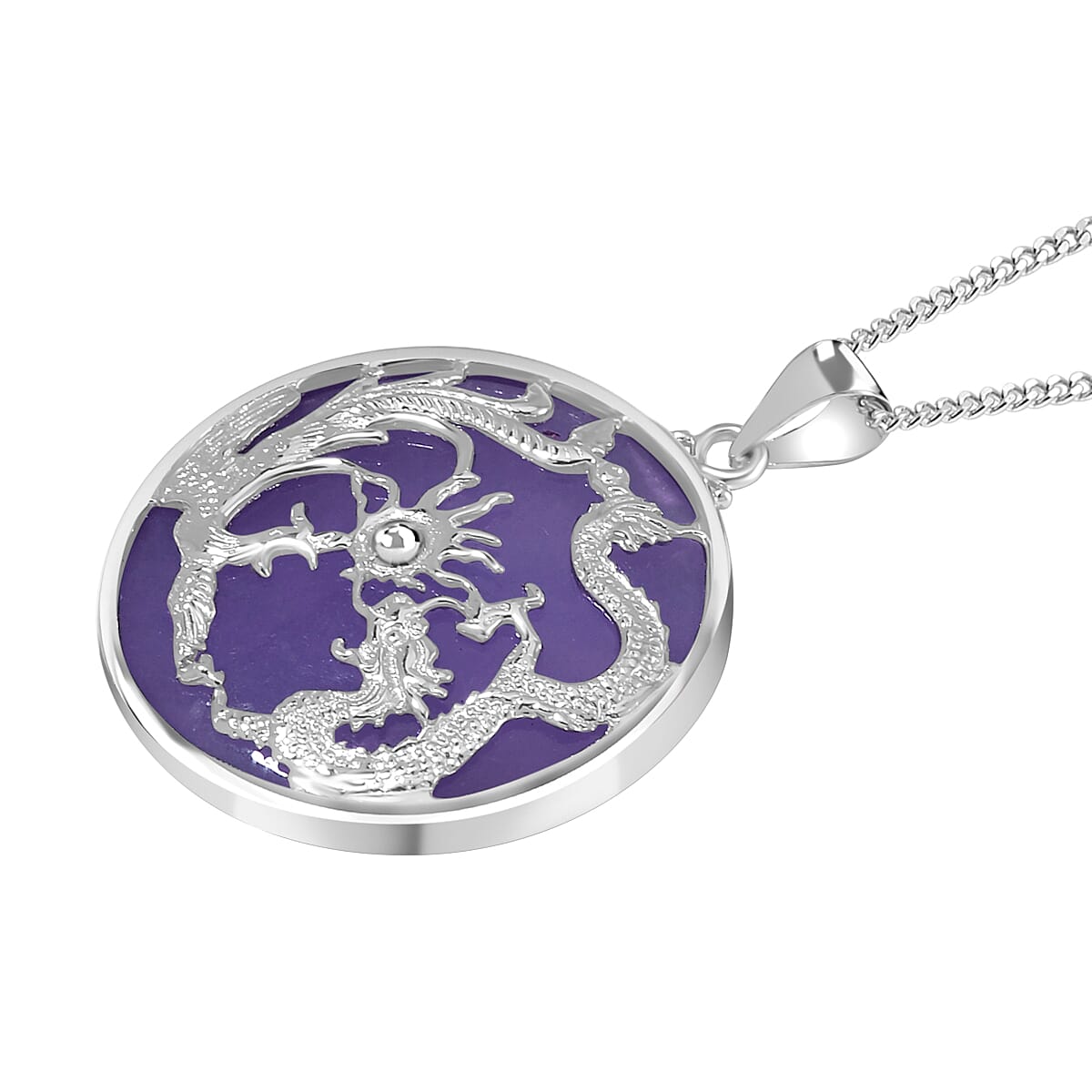 Purple Jade Pendant with Chain (Size 20) in Platinum Overlay and rhodium Sterling Silver  Wt. 5.2 Gms  19.000  Ct.
