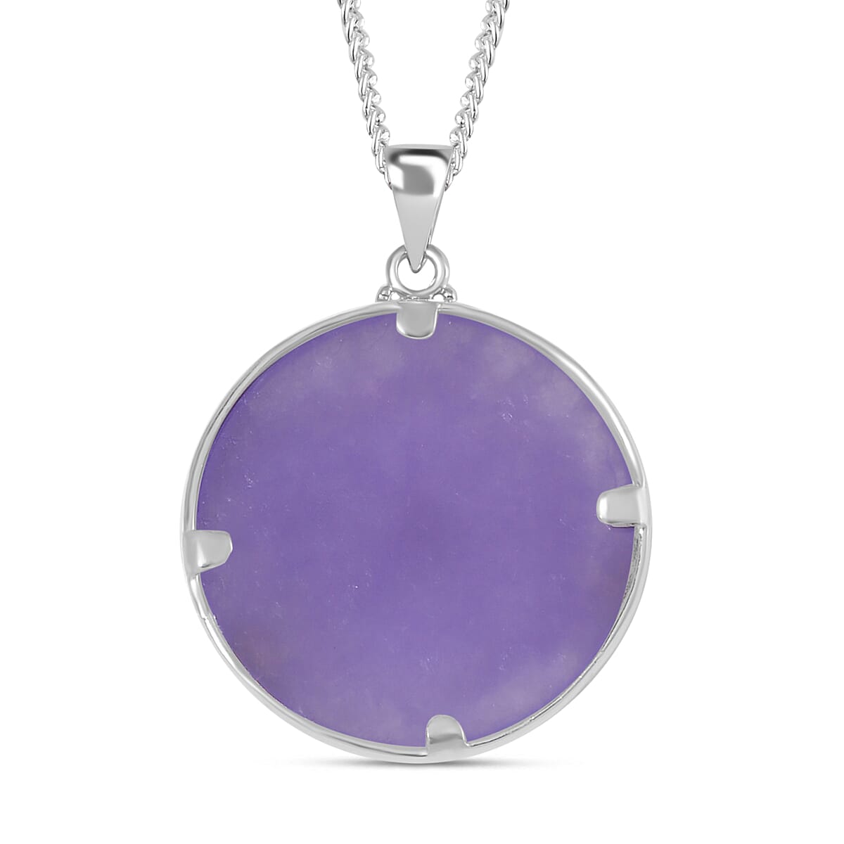 Purple Jade Pendant with Chain (Size 20) in Platinum Overlay and rhodium Sterling Silver  Wt. 5.2 Gms  19.000  Ct.