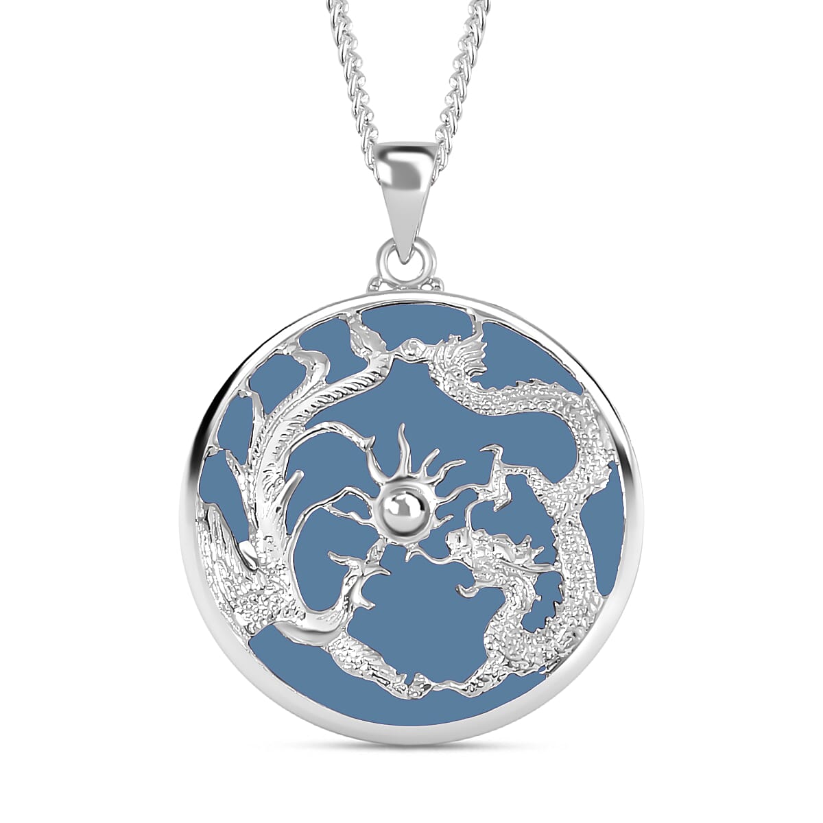 Blue Jade Pendant with Chain (Size 20) in Platinum Overlay and rhodium Sterling Silver  Wt. 5.2 Gms  19.000  Ct.