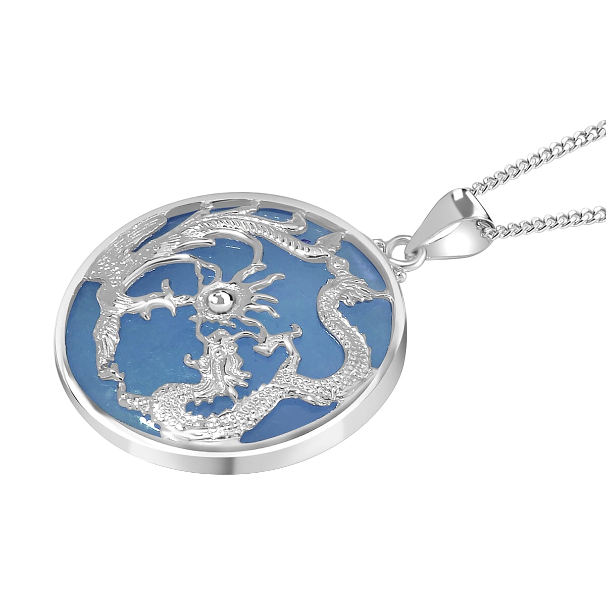 Blue Jade Pendant with Chain (Size 20) in Platinum Overlay and rhodium Sterling Silver  Wt. 5.2 Gms  19.000  Ct.