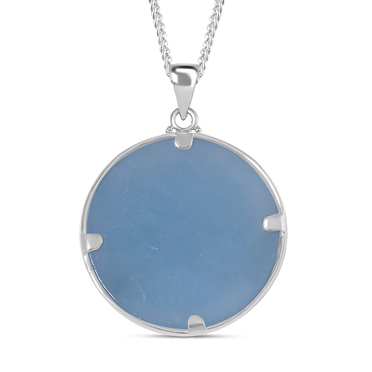 Blue Jade Pendant with Chain (Size 20) in Platinum Overlay and rhodium Sterling Silver  Wt. 5.2 Gms  19.000  Ct.
